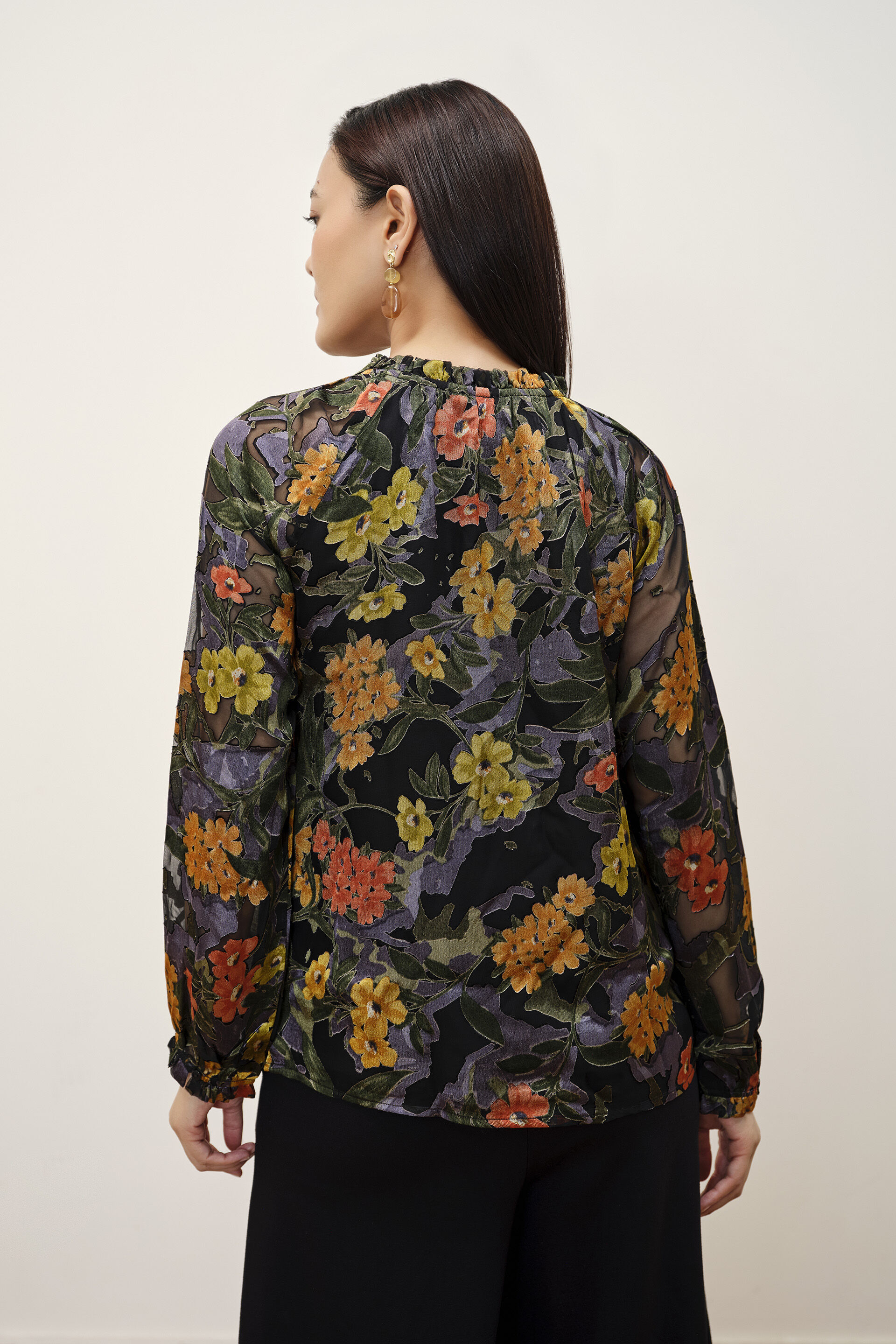 Black Floral Printed Top, Black, image 6